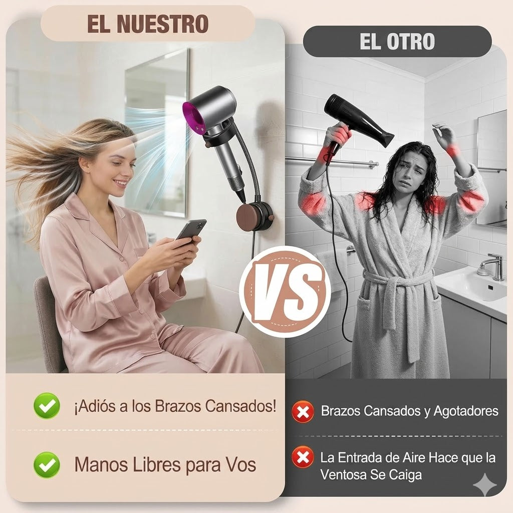 Soporte manos libres para secador SEANCHEER, giratorio 360°, ajustable y fácil de instalar sin perforar.